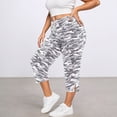 thumbnail image 2 of KDFJPTH Women's Camo Print Capri Pants Elastic Drawstring Waist Casual Everyday Trousers with Side Slit Light Gray XXXXXXXL, 2 of 4