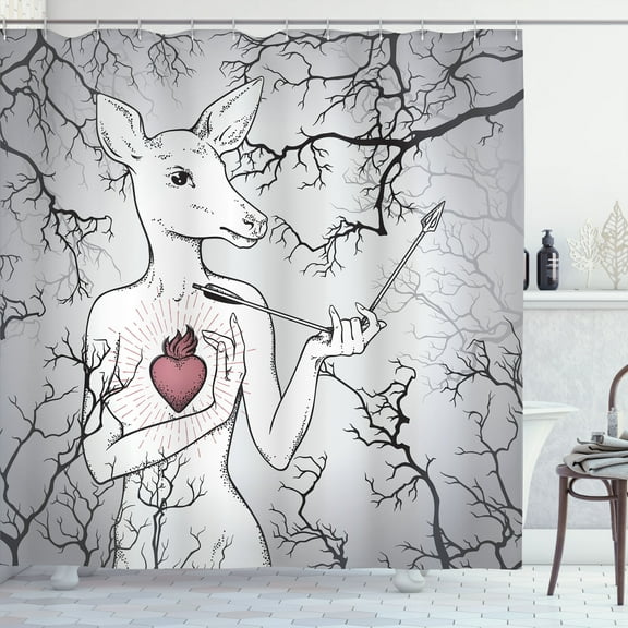 Ambesonne Vintage Deer Shower Curtain, Whimsical Animal Art, 69"Wx84"L, White Pastel Pink Grey
