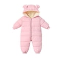 thumbnail image 3 of Swuxness Toddler Fleece Warm Hooded Rompers, Kids Long Sleeve Long Pant Jumpsuit, Kids Solid Color Thick Zipper Front Romper for Little Boys Girls Pink, 10-18 Months, 3 of 5