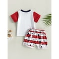 thumbnail image 4 of Bagilaanoe 4th of July Clothes for Toddler Baby Boys Short Sleeve Letter Print T-Shirt Tops + Stars Stripe Shorts 6M 12M 18M 24M 3T Kids Independence Day Outfits 2pcs Short Pants Set, 4 of 9