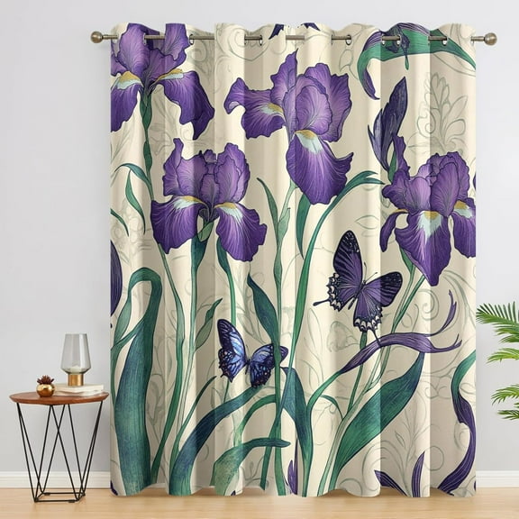 Art Nouveau Curtains For Living Room, Purple Butterfly Flower Blackout Curtains For Bedroom - Vintage Floral Decor Window Curtains Grommet Drapes 52"W x 63"L (Pack of 2)