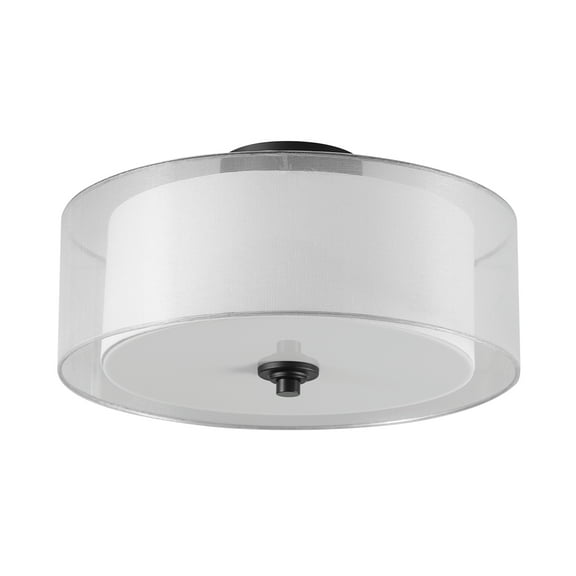 Globe Electric 2-Light Matte Black Indoor Semi-Flush Mount Ceiling Light, Linen and Organza Shade
