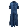 thumbnail image 4 of Guieoi Plus Size Womens Dresses Denim-Print Collared Long-Sleeve Top Maxi Dress Blue L, 4 of 5