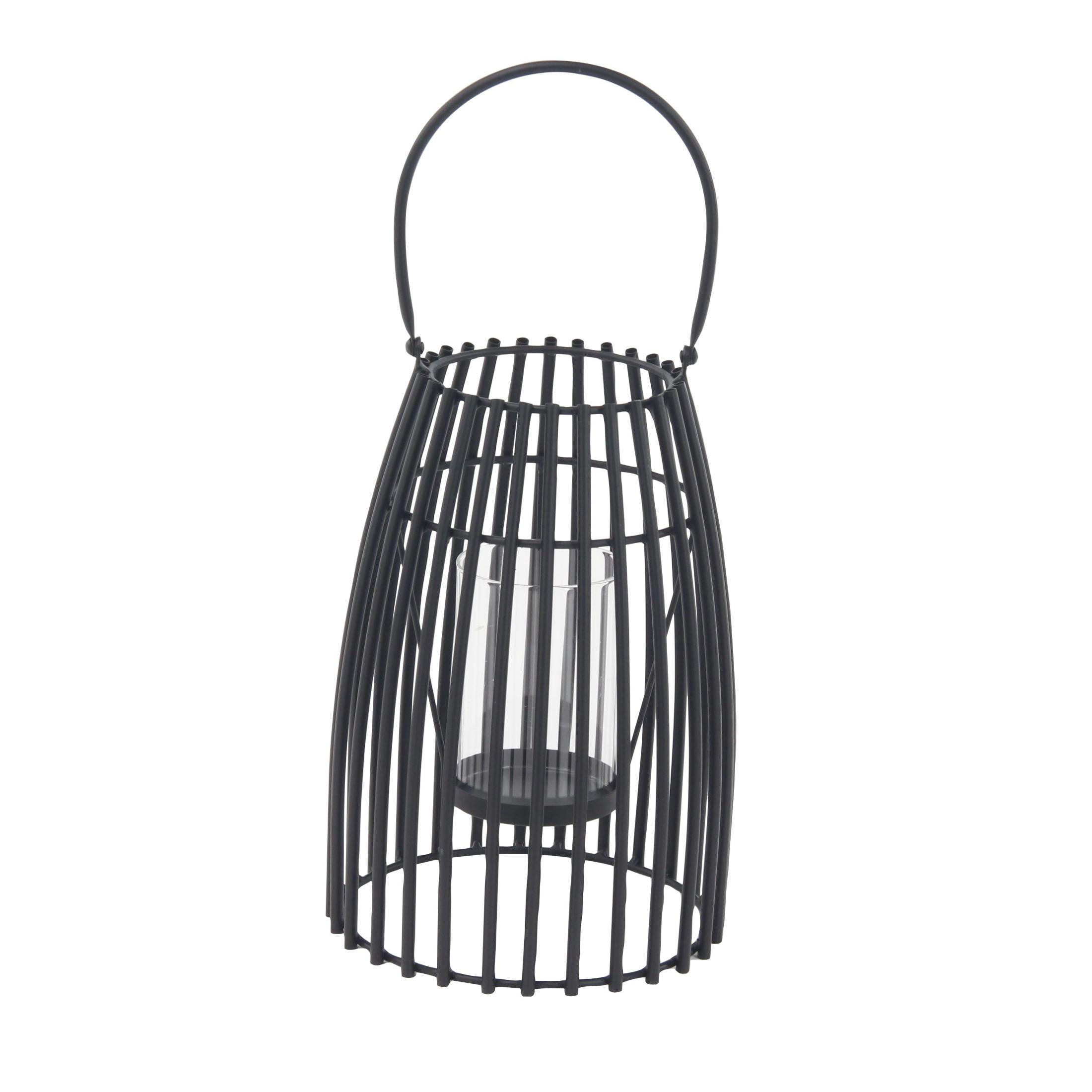 DecMode Black Metal Decorative Candle Lantern with Handle