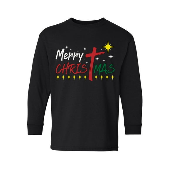 Merry Christmas Long Sleeve Shirt Jesus Christ Tee Xmas Kids T Shirt Jesus Top Christmas Cross Boys Girls Holiday Gift Youth Christian Religious