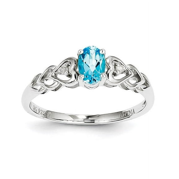 925 Sterling Silver Polished Light Swiss Blue Topaz and Diamond Ring Size 7 2mm Wide Ring for Women
