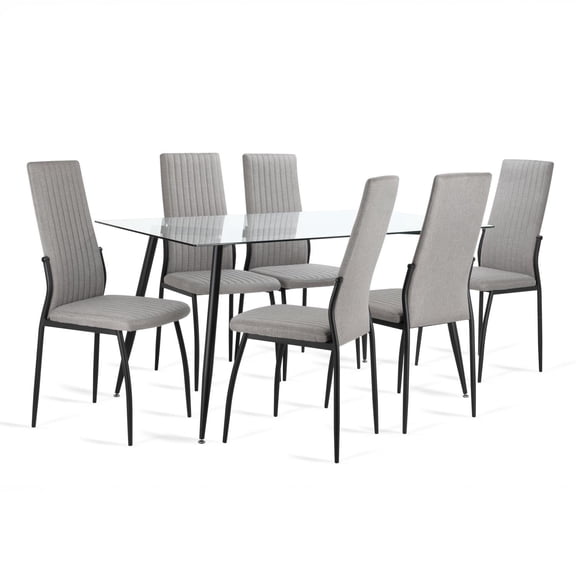 Juego Comedor 6 Sillas Mesa De Vidrio Templado Luna Moderno gris 7