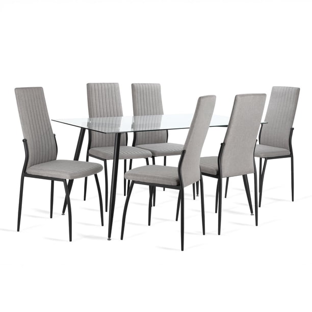Juego Comedor 6 Sillas Mesa De Vidrio Templado Luna Moderno gris 7
