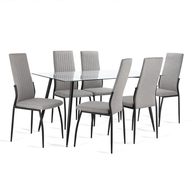 Juego Comedor 6 Sillas Mesa De Vidrio Templado Luna Moderno gris 7