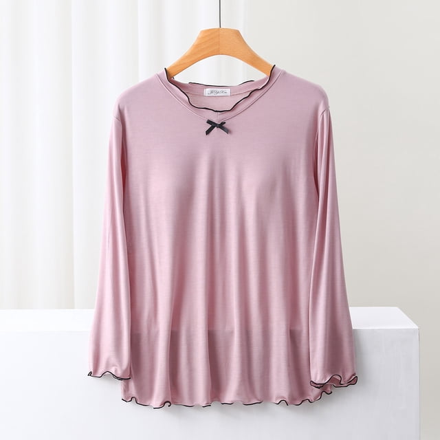Blouse Femme Unie Décontractée Mode Col Rond Manches Longues Vêtements de Nuit Hauts
