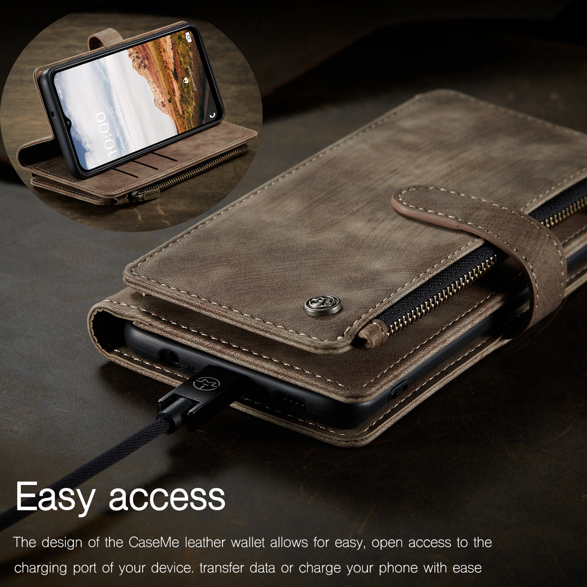 K-Lion for Samsung Galaxy S22 Case, Galaxy S22 Case Wallet for Women Men, Durable PU Leather Magnetic Wallet Flip Lanyard Strap Wristlet Zipper Card Holder Phone Case for Samsung S22,Brown