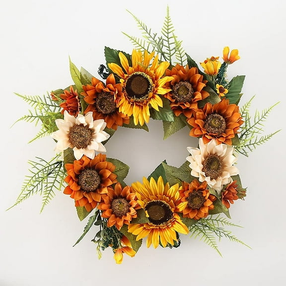 HAOSHICS Artificial Sunflower Garland, Fake Sunflower Floral Swag, Silk Sunflower Wreath for Harvest Festival Halloween Front Door Wall Home Wedding Party Decoration (A Yellow)