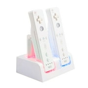 4 Ports Charging Station for Wii Remote Controller, Charger Dock Stand with 4 Bonus 2800mAh Rechargeable Replacement Batteries Pack (Updated Version) White by Insten