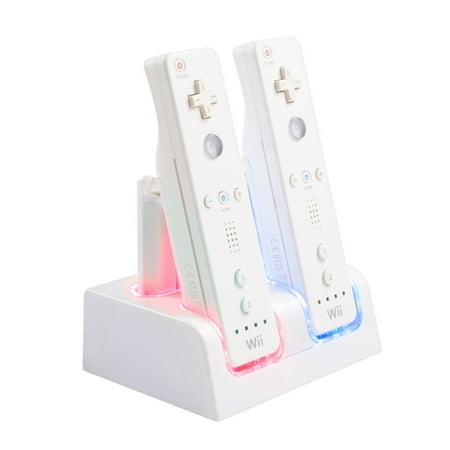 4 Ports Charging Station for Wii Remote Controller, Charger Dock Stand with 4 Bonus 2800mAh Rechargeable Replacement Batteries Pack (Updated Version) White by Insten