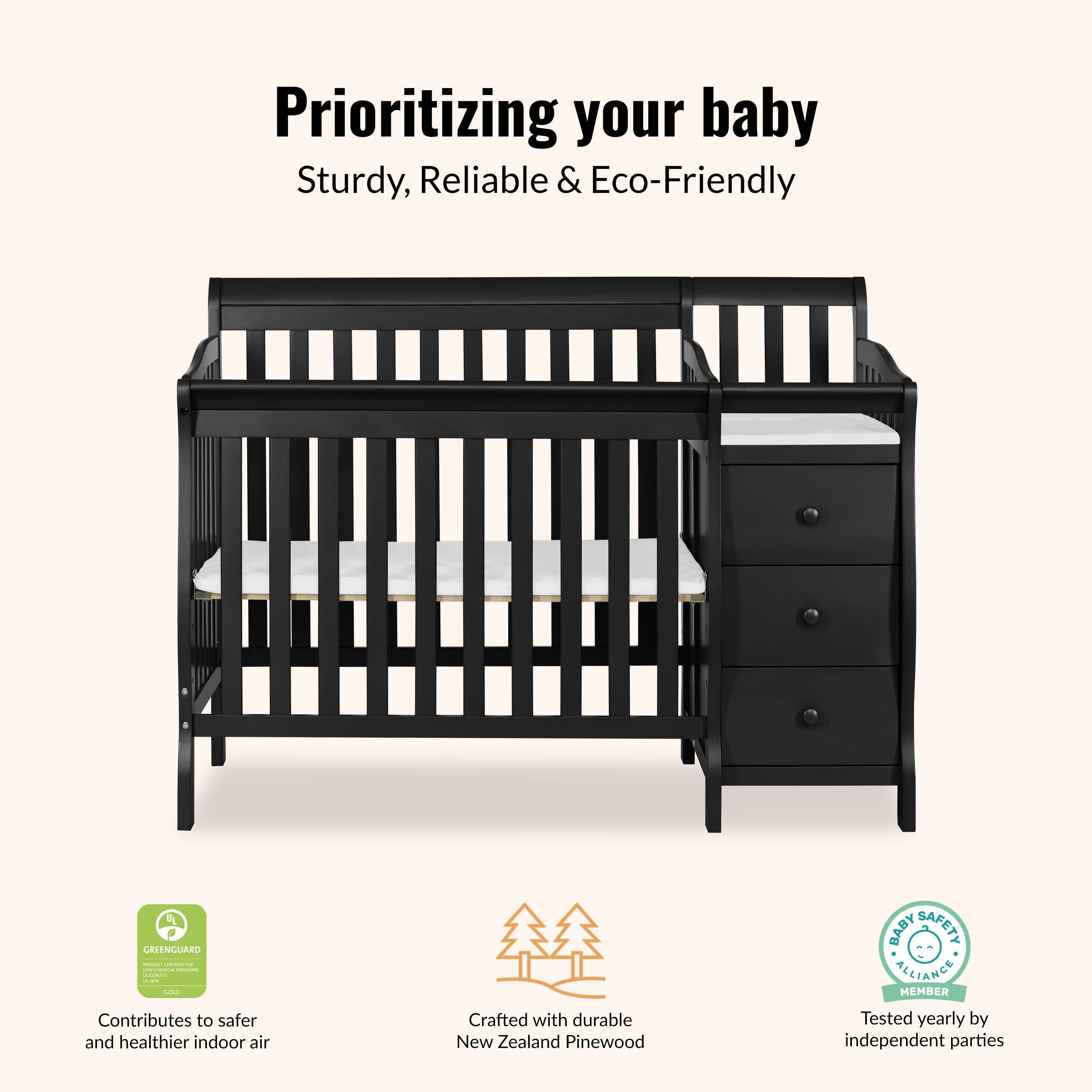 Dream On Me Jayden 4-in-1 Convertible Crib with Changer Black