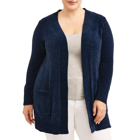terra & sky plus size sweater cardigan with pockets womens