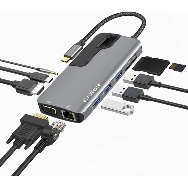 Adaptateur pour MacBook Pro 2019/2018/2017 Hub USB C, Adaptateur MacBook  Thunderbolt 3, Dongle USB C 10-en-1 avec Gigabit 