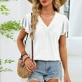 thumbnail image 5 of Womens Tops Trendy Sawvnm Women‘s Casual Fashion Solid Color Summer V-Neck Short Sleeve Blouses Shirts Top Blouses for Women White XL, 5 of 9