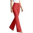 thumbnail image 5 of ClodeEU Women's High Waist Slim Flare Pants,Vintage Fashion Bootcut Pant with Pockets Red,Women's Plus M, 5 of 6