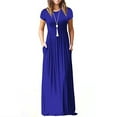 thumbnail image 1 of SMihono Robe Maxi Bohème d'Été pour Femmes Grande Taille Mode Femmes Décontractée Col Rond Été Manches Courtes Unie Ample Poches Longue Robe Plage Évasée Robe d'Été, 1 of 4