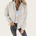 thumbnail image 2 of Yokua Women's Corduroy Drawstring Hooded Pocket Zip Up Jacket Loose Shacket Coat, 2 of 8