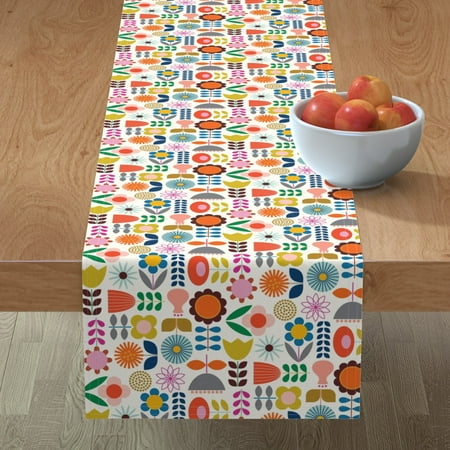 

Cotton Sateen Table Runner 108 - Mod Scandinavian Garden Scandi Art Flowers Daisy Navy Orange Pink Nursery Floral Spring Ditsy Print Custom Table Linens by Spoonflower