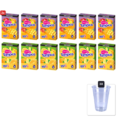 2x | Singles To Go! Tampico Variety Singles To Go 3 Boxes Of Mango Punch And Citrus Punch Excellent Source Of Vitamin D And Zero Sugar (Pack Of 6) & 3x 16oz Plastic Cup with Strawless Sip-Lid