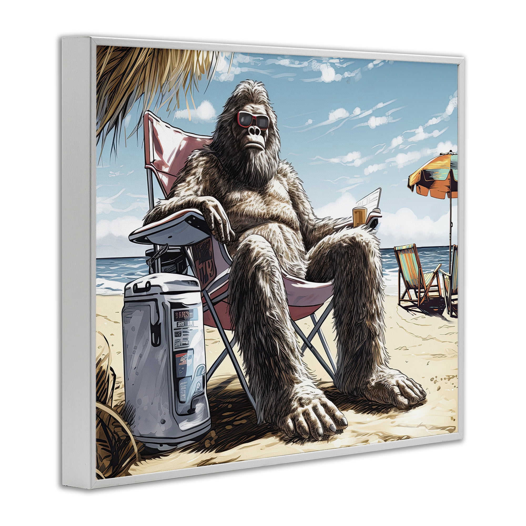 Stupell Industries Big Monster on Beach Fairy Tales & Fantasy Painting White Framed Art Print Wall Art, 30 x 24