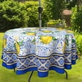 thumbnail image 2 of Blue Outdoor Tablecloth with Umbrella Hole for Round Table, Waterproof Lemon Patio Table Cloth with Zipper - 60 x 60 inches, 2 of 6