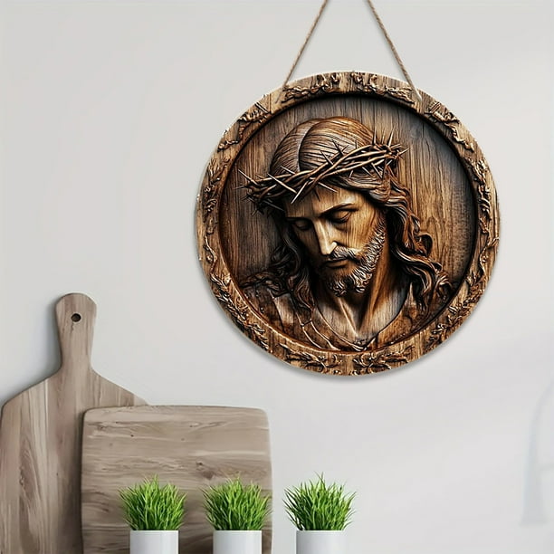 Belén Redondo de Madera con La Imagen de La Natividad y La Resurrección, Decoración Decorativa para Colgar En La Pared o para El Bautizo.