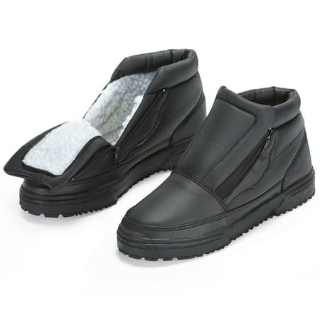 Water Resistant Fleece Insulated Snow Boots with Flip-Out Ice Grippers and Skid-Resistant