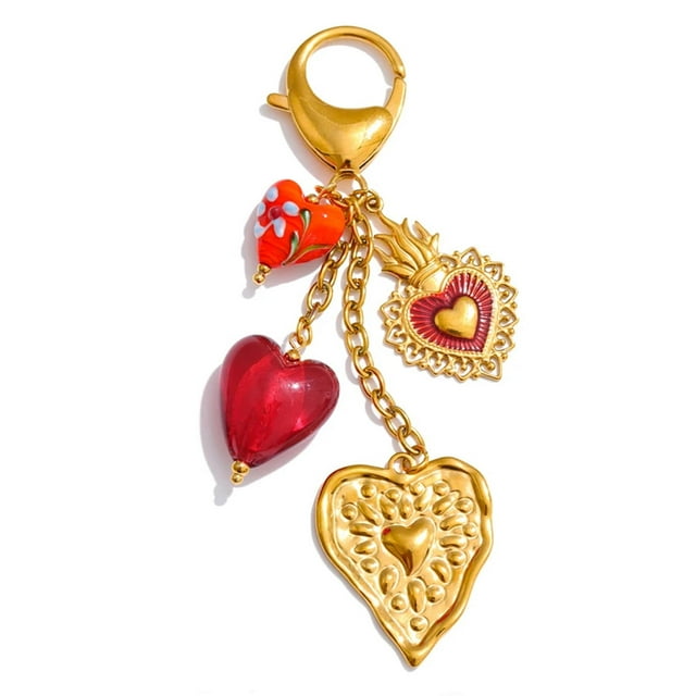 Llavero charm para bolso Mchic corazón dorado con dijes en resina