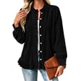 thumbnail image 2 of Cmtiyu Fashion Jackets for Women Long Sleeve Round Neck Button Down Black Corduroy Jacket with Ruffled Hem Casual Fall Outerwear Jacket S-3XL, 2 of 6
