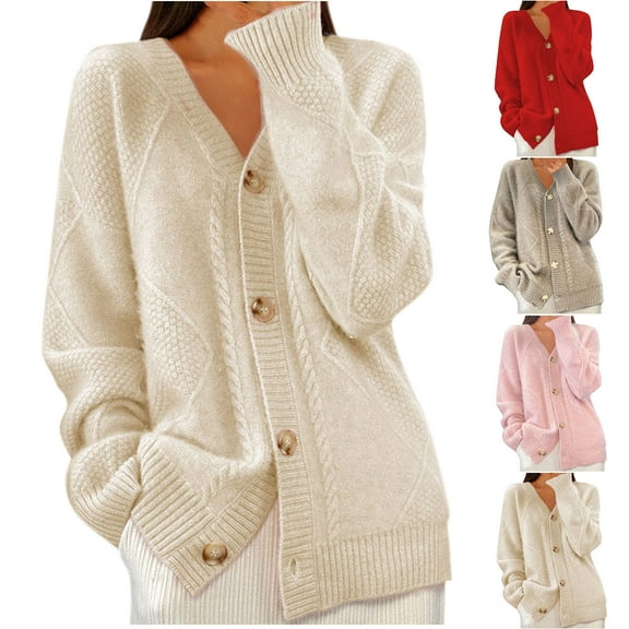 Lovzfmll Cardigan Sweaters for Women, Oversized Open Front Cardigan, Chunky Knit Round Neck Sweater, Fall Winter Clothing