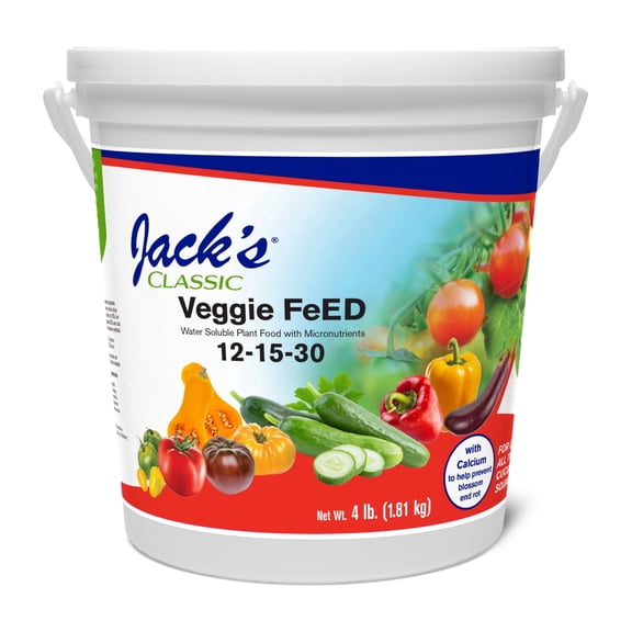 Jack's Classic 12-15-30 Veggie FeED Water-Soluble Fertilizer with Micronutrients, 4lbs - Plant Growth and Abundant Fruit Set in Blooming Vegetable Plants