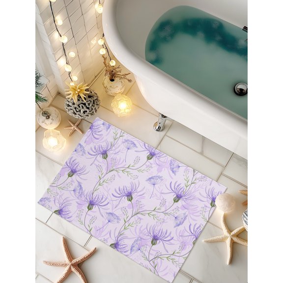 Doormat Purple Flower Front Door Mat Non Slip Absorbent Low Profile Floor Mat Floral Leaves Branch Welcome Mats Entryway Rug for Entrance Kitchen Porch Indoor Outdoor Home Decor 16"x24"