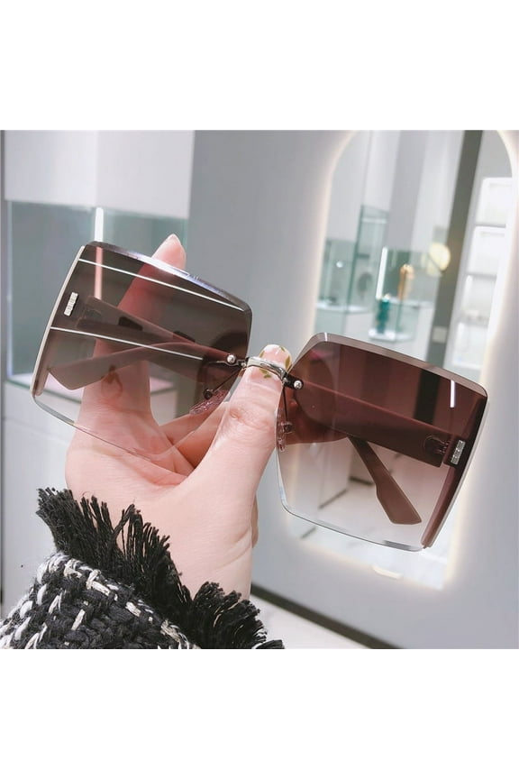 Large Frame New Frameless Sunglasses For Women High-End Sunglasses For Women UV Resistant Large Face Slimming