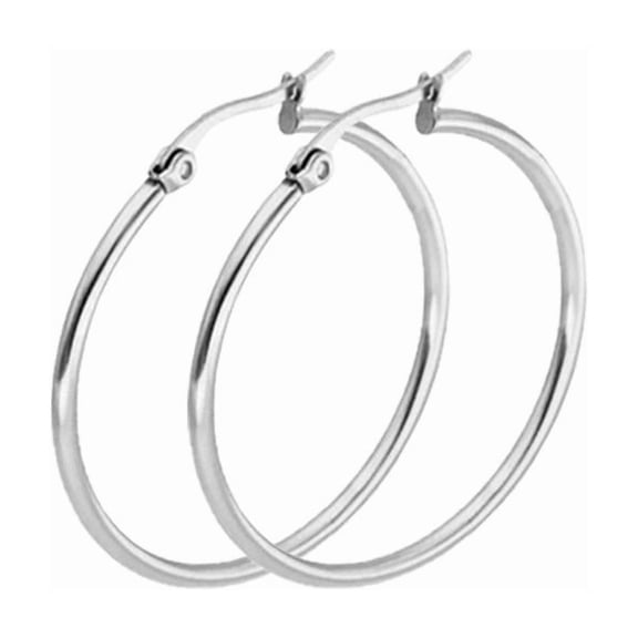 KRONDO 40mm Stainless Steel Hoop Earrings for Women, Lightweight Classic Silver Hoops, Everyday Versatile Style, Birthday Gift