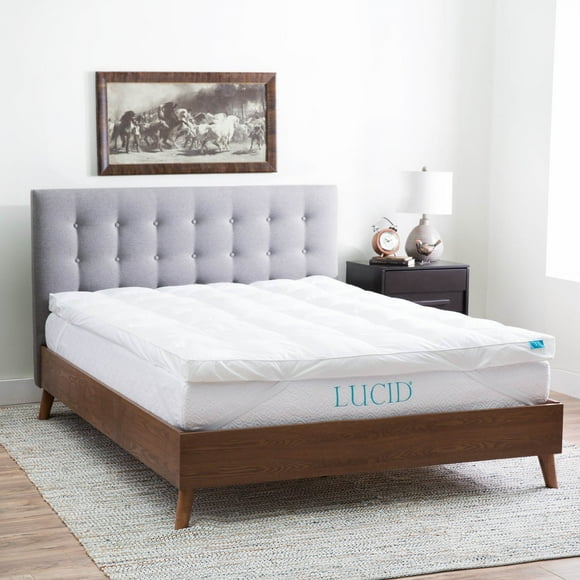 LUCID Ultra Plush 3 Inch Down Alternative Fiber Bed Mattress Topper - Allergen Free Pillow Top - Soft and Breathable Cotton Percale Cover - Twin XL Size