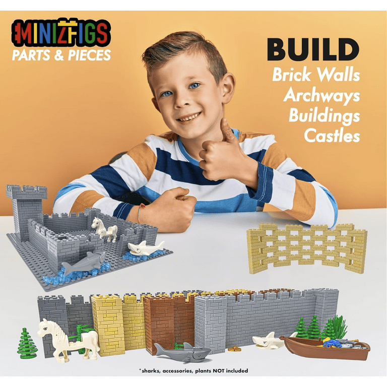 Minizfigs 265 Pieces Light Gray Masonry Profile Bricks Set Building Blocks for Bulk Brick Wall Parts and Pieces City Castle Medieval Compatible with Major Building Toy Brands Including Lego Walmart ...