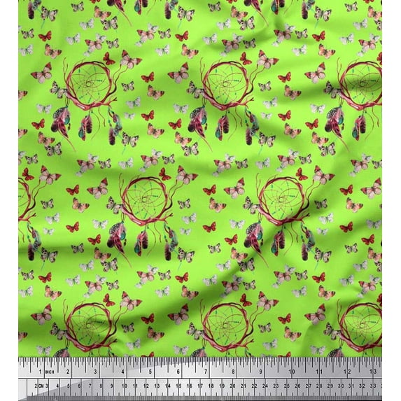 Soimoi Cotton Duck Fabric Dream Catcher & Butterfly Print Fabric by the Yard 42 Inch Wide