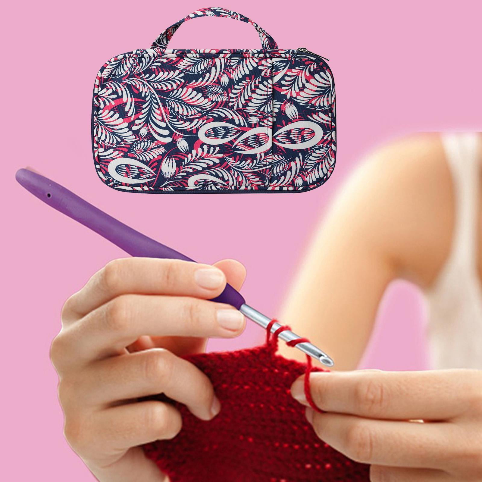 S SERENABLE Knitting Needle Case, Crochet Hooks Storage Bag Zipper Organizer, Travel Tote Pouch for Knitting Accessories Sewing Tool, Easy to Carry - Purple Leaves