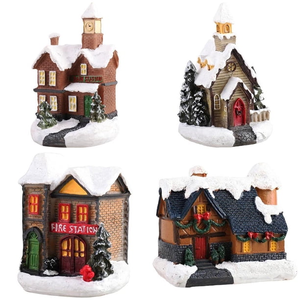 Casa de miniaturas de resina,Mini casa modelo luces LED adornos navideños,Decoración del regalo de la decoración de la casa del castillo de la Navidad del LED,Festival Casa LED Decoración