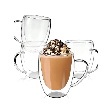 HRWGMUKVBG transparent 4PCS Double-Layer Glass Coffee Cups, Transparent Insulated Round Coffee Cups, Best Reusable Coffee Cups For Home, Cafes, And Restaurants, Suitable For Espresso.