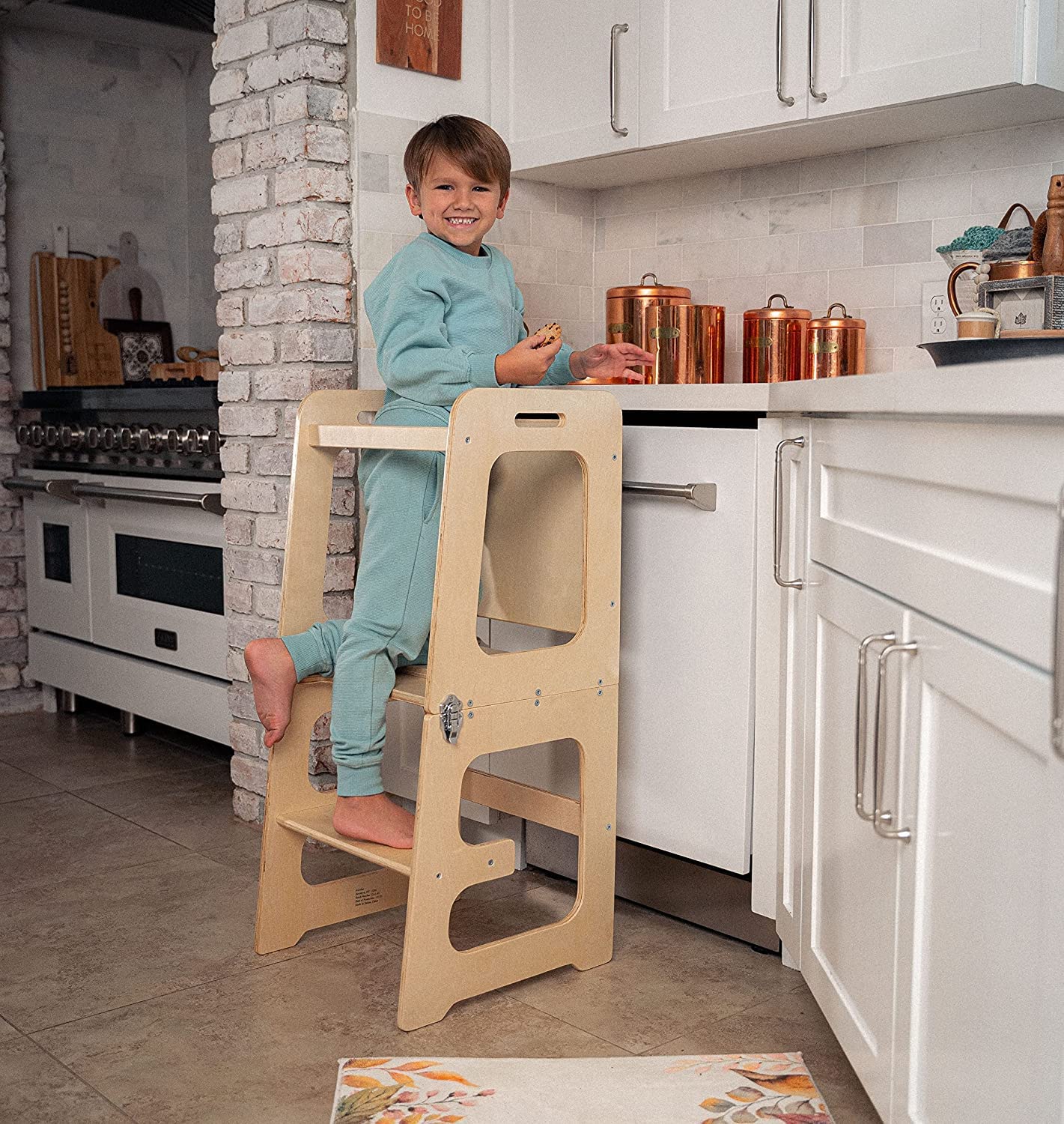 Avenlur 4 in 1 Learning Kitchen Tower Step Stool Helper Montessori Waldorf Style Indoor Counter Stepping Stand and Chalkboard Converts-Folds Into Desk Table, Chair for Toddlers, Children - Gray - image 5 of 7