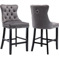 Velvet Bar Stools Set of 2 - 27" Seat Height Barstool, Bar Chairs Fit Counter or Bar Height, Kitchen Stools for Island, Tufted Back, Wood Frame, Upholstered (Gray, Set of 2)