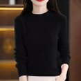 thumbnail image 2 of ManxiVoo Women Knit Pullover Semi High Neck Classic Stripe Thick Warm Soft Sweater for Everyday Comfort M Size Black, 2 of 8