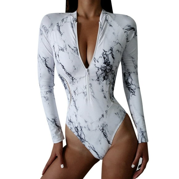 VJATTWR Womens Bathing Suits Women's 1 Piece Swimsuit Printed Long Sleeve Zipper Surfwear Bikini Zipper 1 Piece Swimsuit