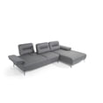 thumbnail image 2 of Ruslan Sectional, Right Chaise when Facing in Light Gray Nubuck Leather, Slide out Backrest and Armrest, Three Woven Linen Pillows Included, Nickel Chrome Coated and Polished Legs., 2 of 5