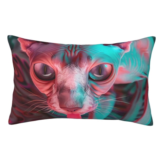 Fotbe Psychedelic Hairless Cat Funda de Almohada Decorativa Estilo Occidental, Lujo en Algodón, Fundas para Almohadas King, Cojín Estampado para Decoración del Hogar-20"x30"